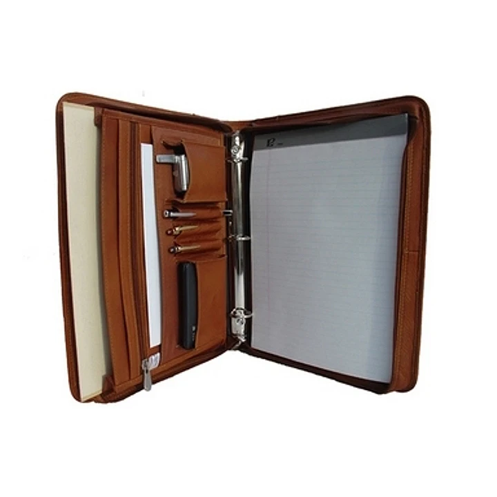 Personalized High Quality Real Leather Ring Binder With Mobile & Calculator Holder 3 Pen Loop Document & Notepad Holder