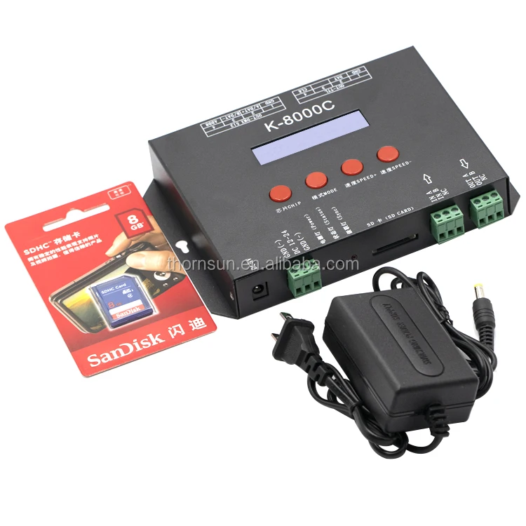 K-8000C sd card 8 output ports pixel led controller control sk6812 apa102c ws2811 dmx512 ect