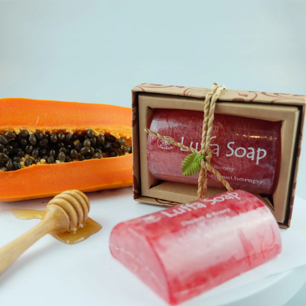 Wholesale OEM Papaya and Honey Luffa Soap, Herbal Soap, Natural Handmade Soap Thailand
