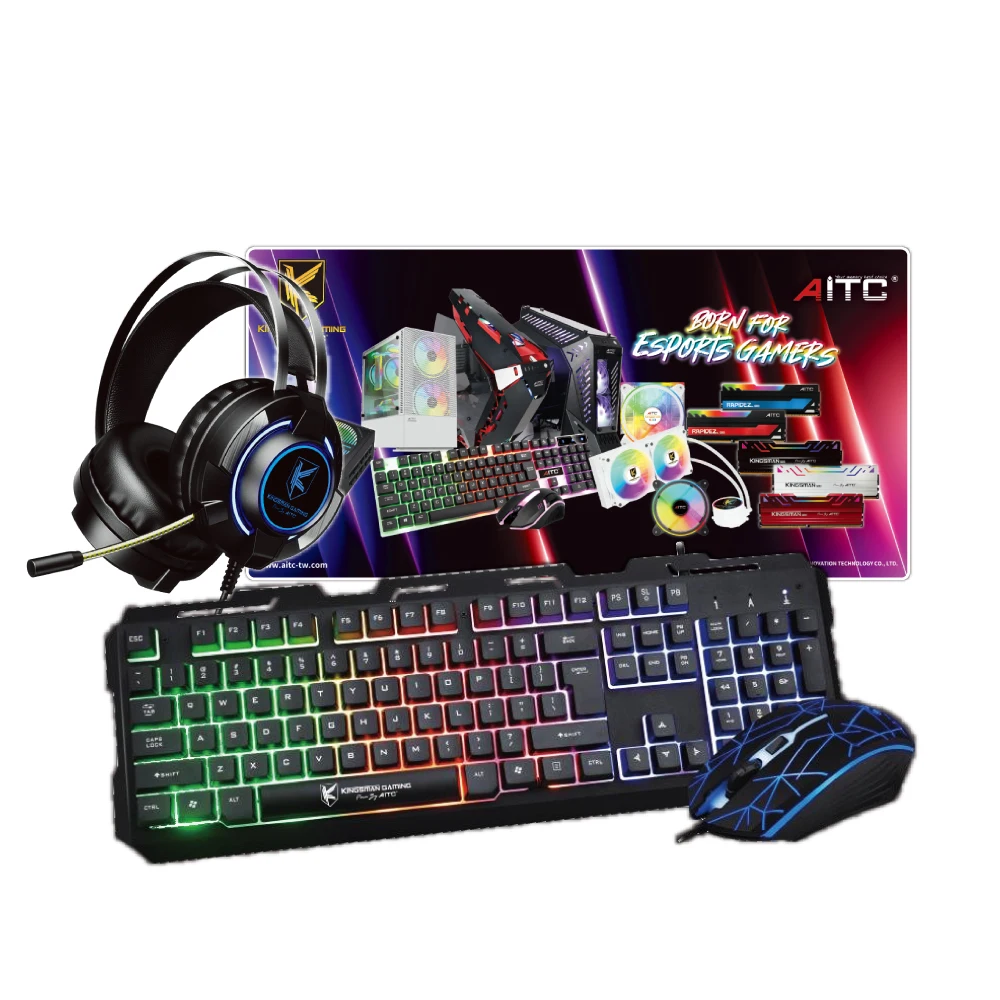  RGB подсветка 4 в 1 клавиатура мышь гарнитура коврик для мыши игровой