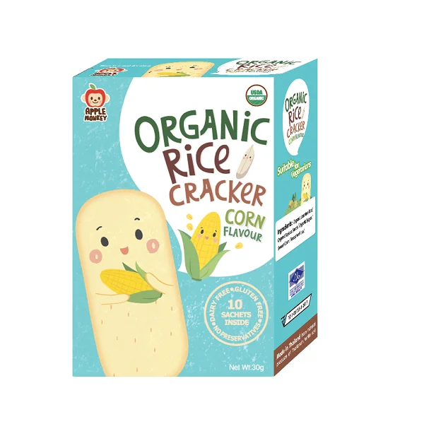 
Apple Monkey Healthy Meltable Baby Snacks Organic Corn Rice Cracker with Different Nutrients 