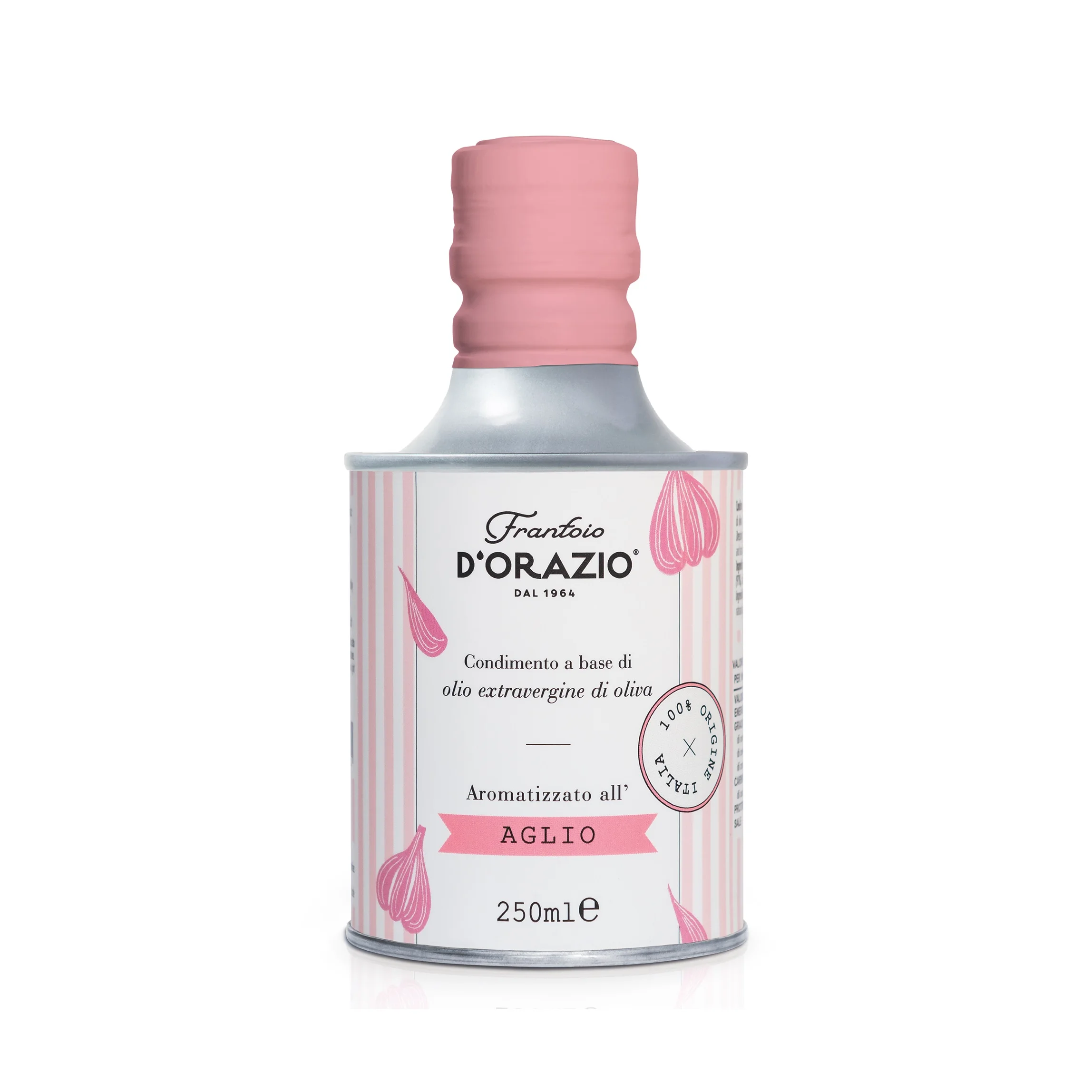 High quality extra virgin olive oil flavored with garlic 250 ml tin bottle from Italy