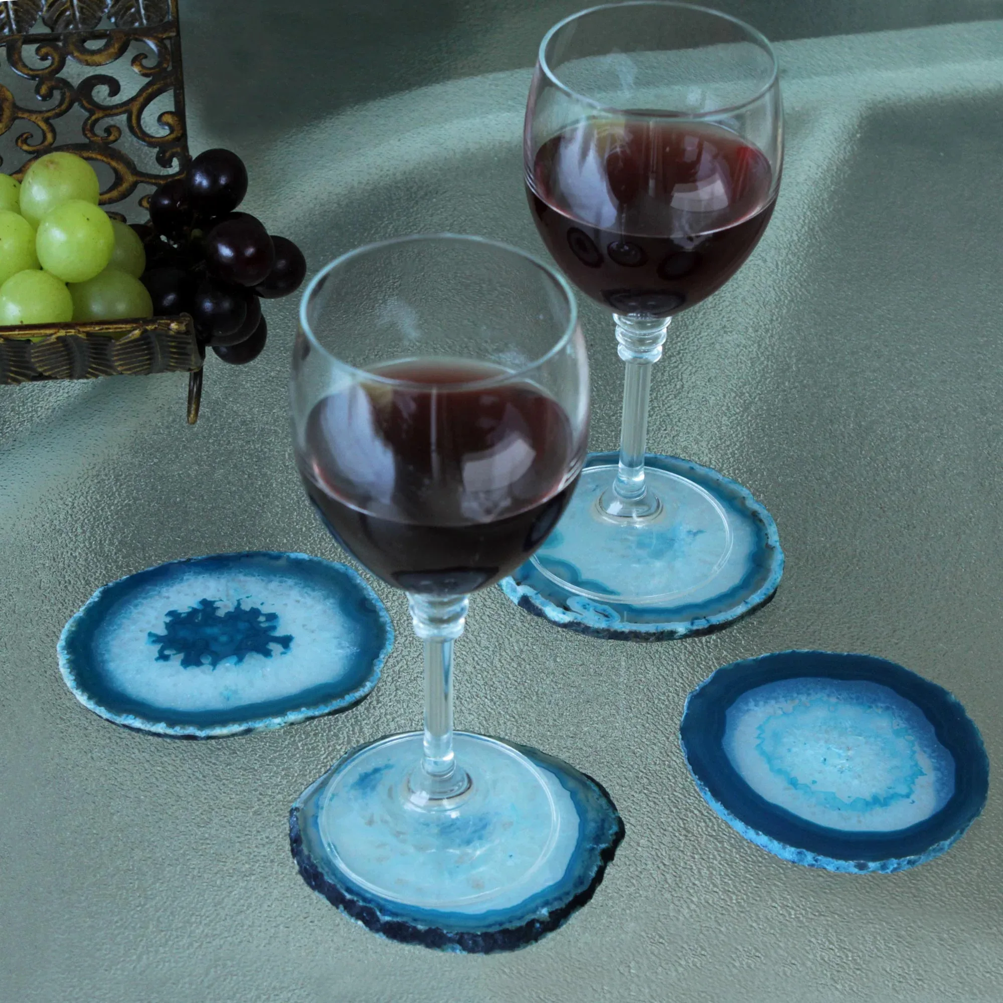 Freckles Agate Coaster set stoneware Natural Agate Wholesale Gemstone Art Kitchen Ware White Blue Agate Slice Coaster Cup Mat Wi