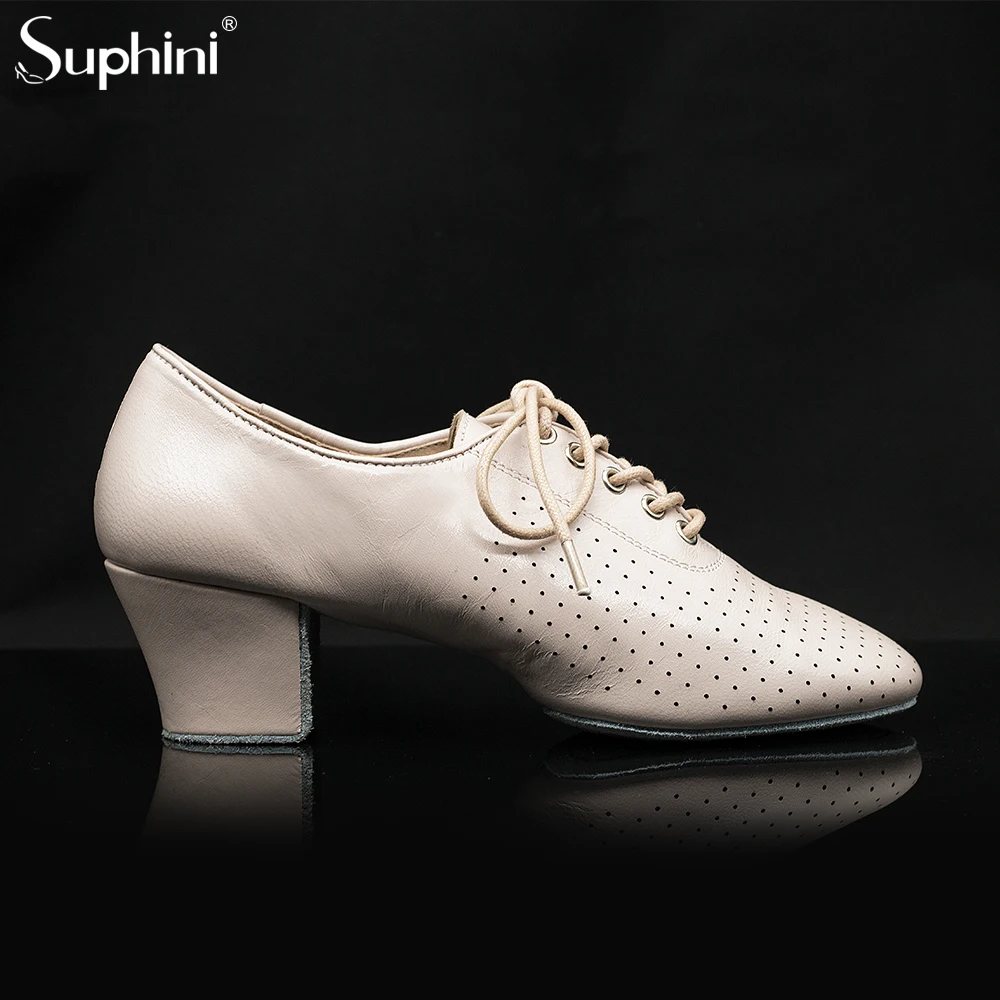 Suphini sheep leather split sole 5cm cuban heel lace women practice Latin salsa dance shoes