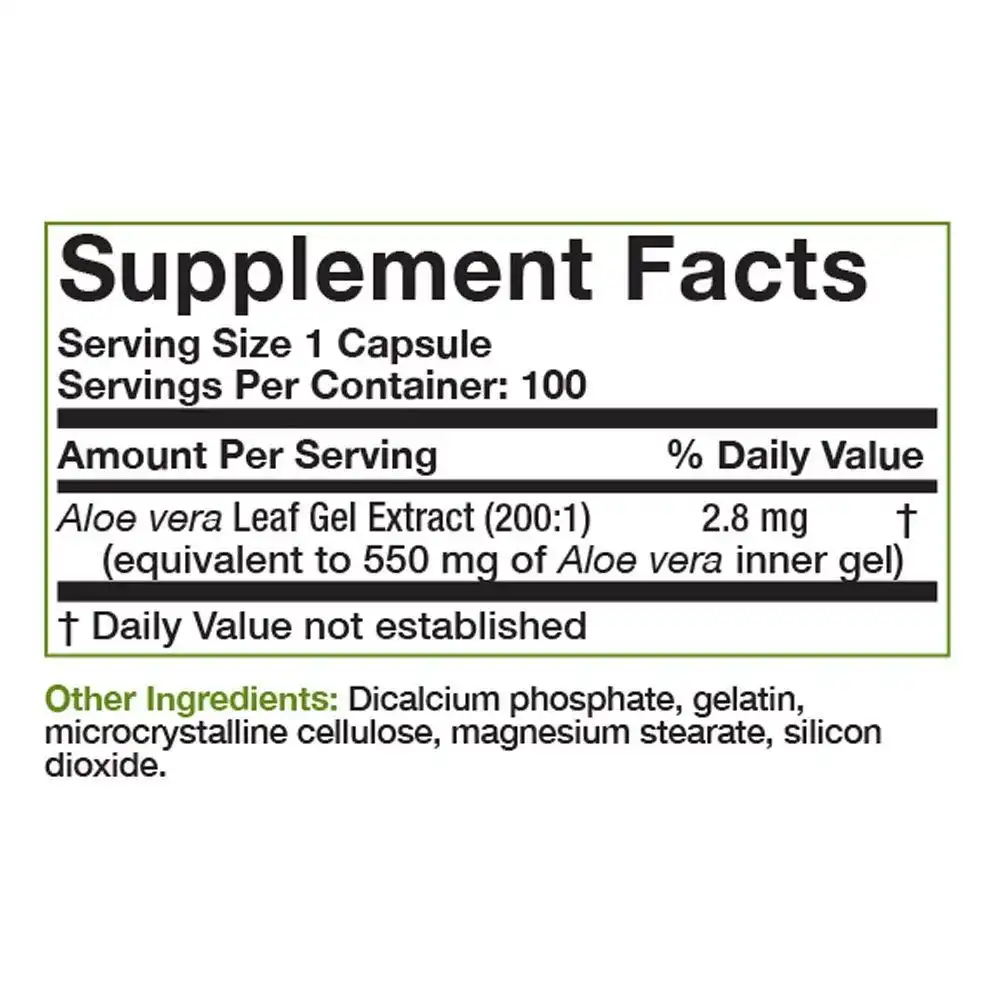 
Natural Aloe Vera Leaf Gel Extract - 2.8 mg - 100 Capsules 