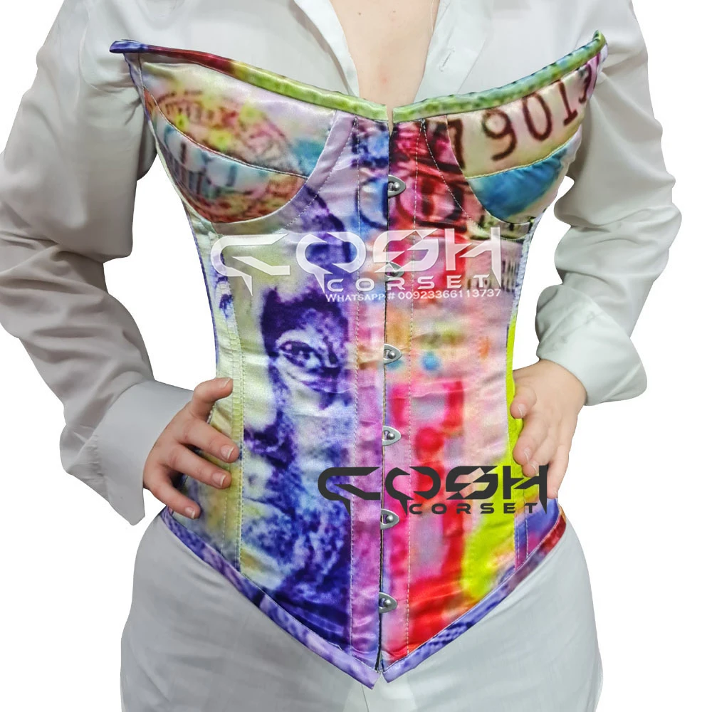 Full Bust Steel Boned Extreme Curvy Printed Corsets, Wholesale Low Price Custom Pattern Plus Size Bustier Corset Supplier