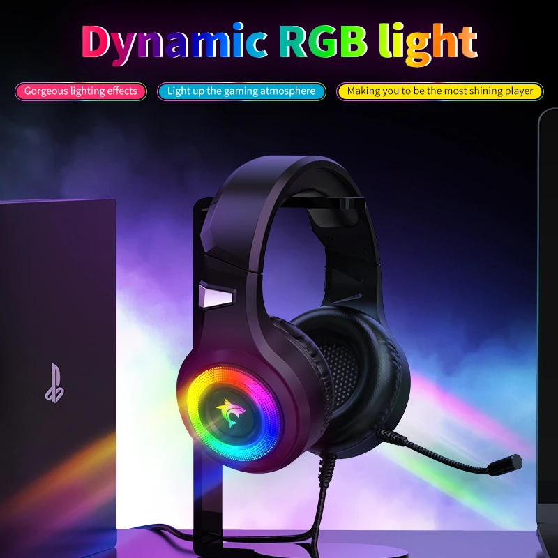 new style RGB Headset Wintory F2 50MM polymer diaphragm game speaker soft protein leather earmuffs
