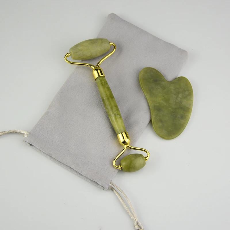 Chinese Skincare Beauty Massage Tools Noise Free Jade Roller and Gausha Set
