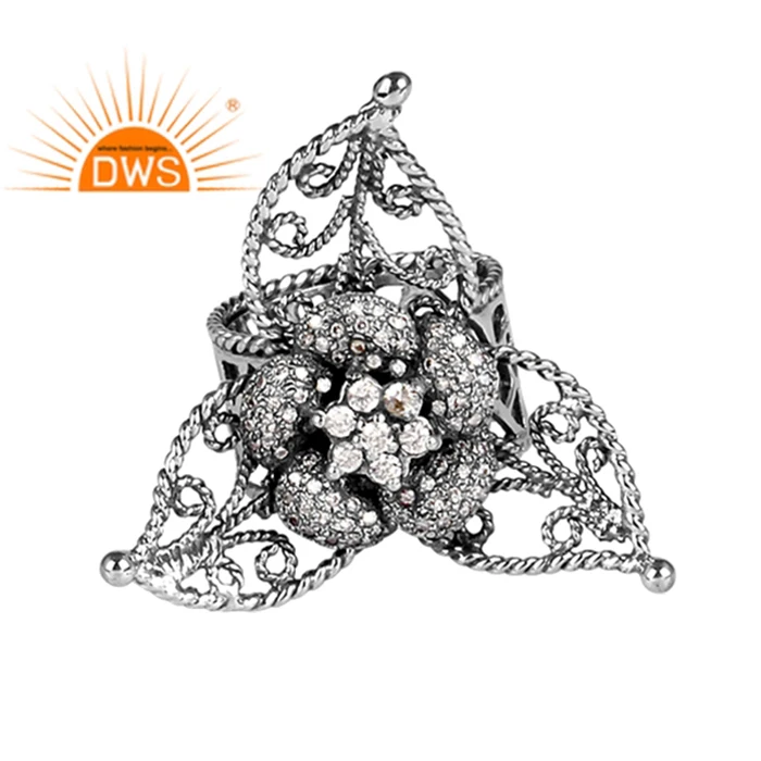  В форме цветка со стразами в комплекте белый драгоценный камень циркон Женщины кольцо ювелирные изделия стерлингового серебра 925 коктейльное оптовая продажа