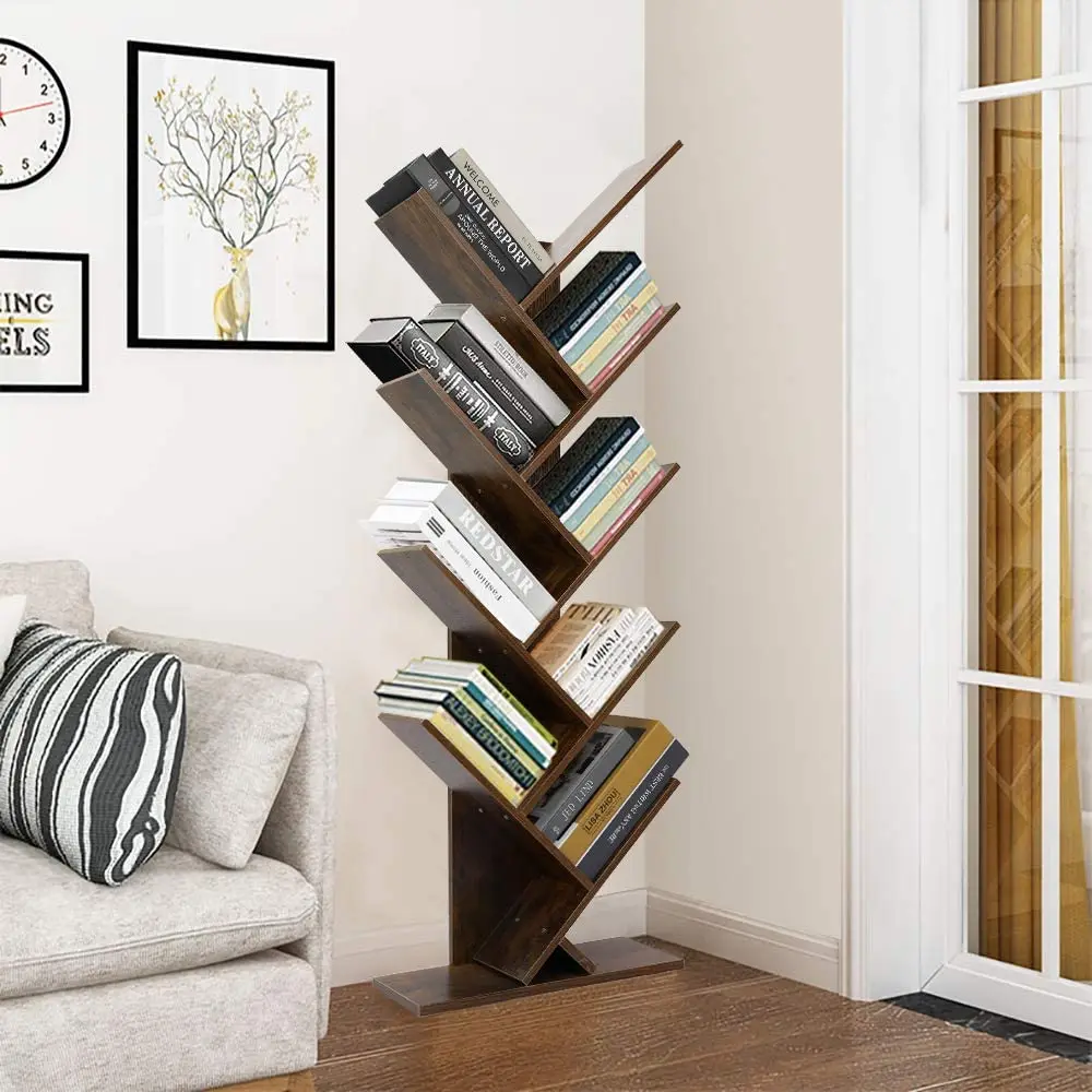 9-Shelf Wooden Tree Bookshelf, Floor Standing Tree Bookshelf