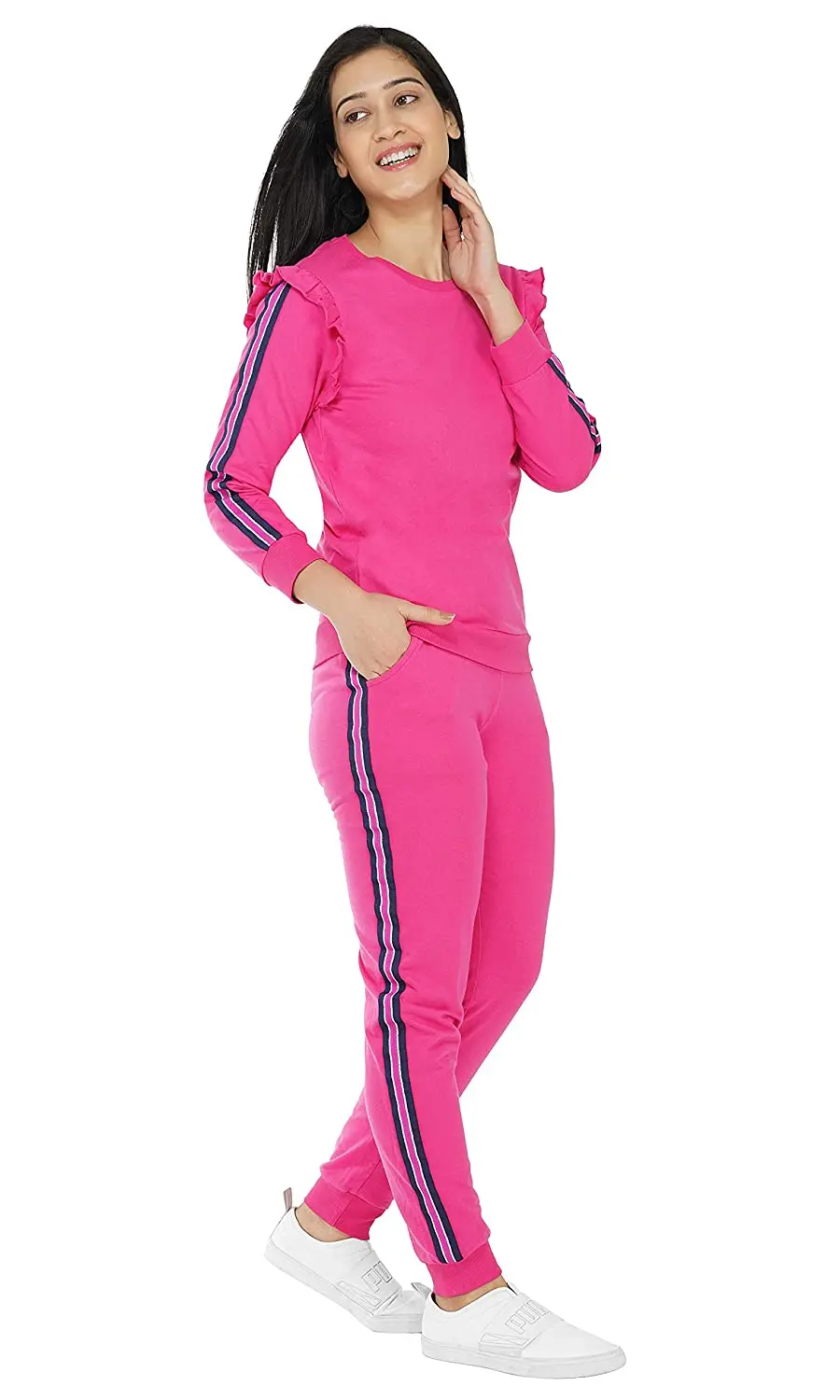 Women pink color plain color jogging track suit set