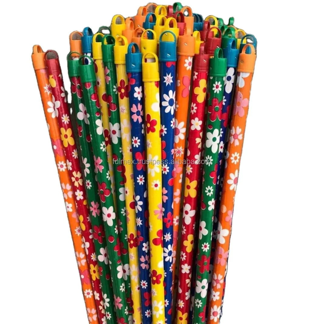 Colorful pvc coated eucalyptus wood broom handle wooden grain mop stick wood pole broom and dust pan set palm broom stick escoba