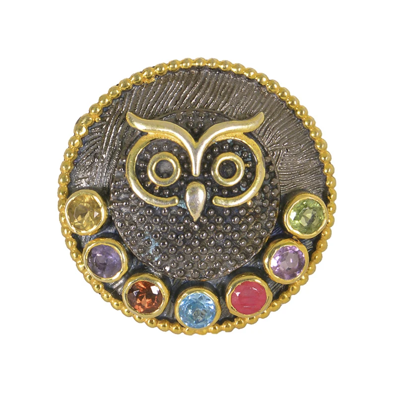Latest Collection 18K Gold Plated 925 Sterling Silver Ring Natural Chakra Gemstone Owl Symbol Black Rhodium Jewelry Diamond Main