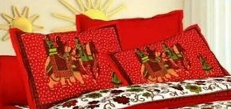 Red Color Handmade Cotton Double Bed Sheet with 2 Pillow Covers High Classical Finishing
