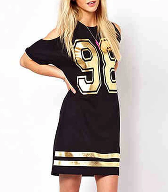 Oversized Baseball T-Shirt Dress Adult Printed Short Sleeve Jersey T-Shirt Women Black Baseball T-Shirt Dress with number