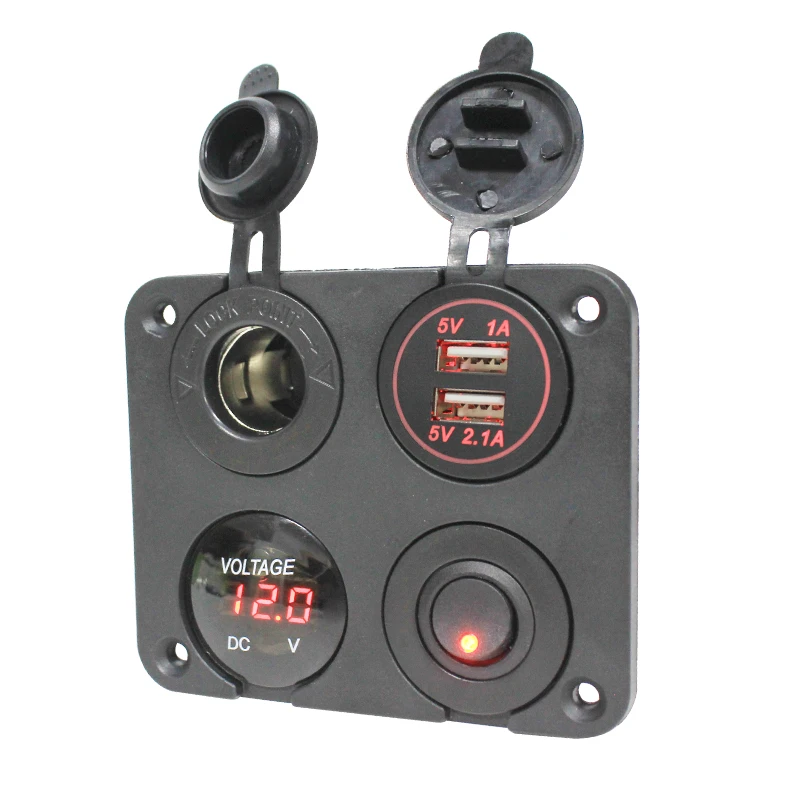TYTXRVOEM High Quality Car Boat RV Dual USB Socket Charger 1A&2.1A + Voltmeter + 12V Power Outlet + ON-Off Toggle Switch