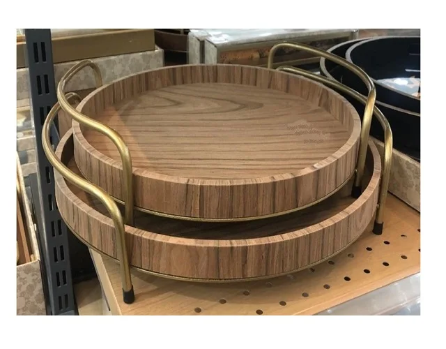 Деревянный сервировочный поднос из акации и манго 2 разных размера коричневый цвет деревянный с латунными золотистыми ручками