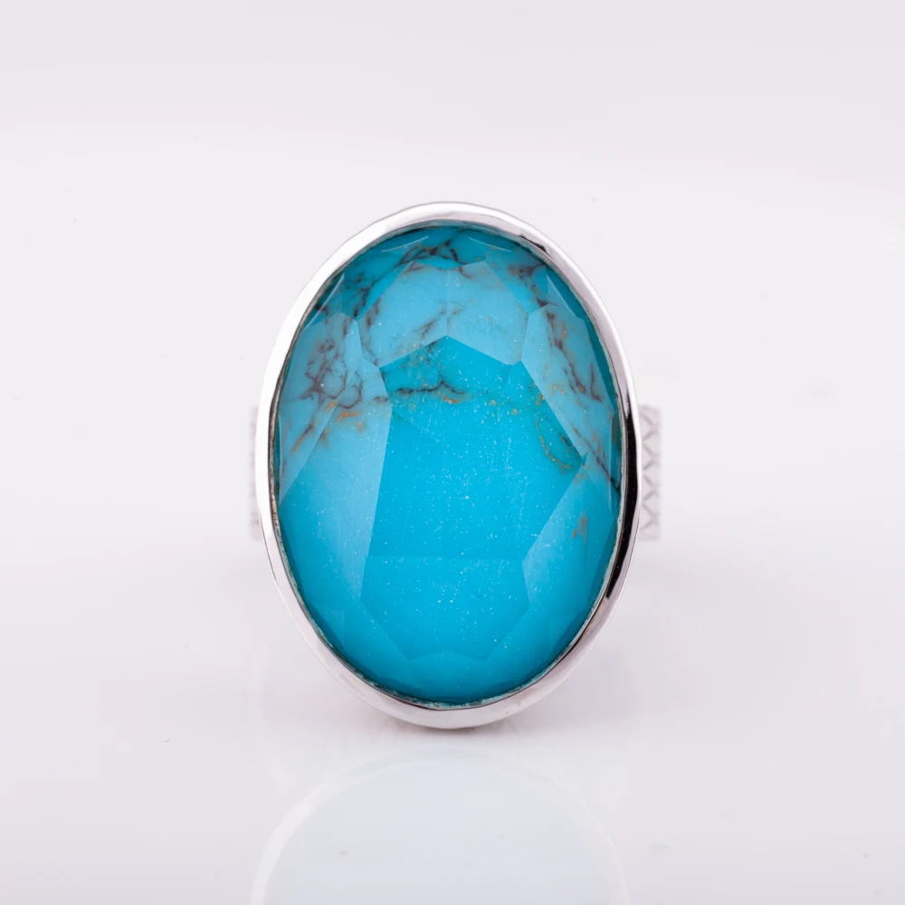 Мужское кольцо из стерлингового серебра 2022 пробы с натуральной бирюзой по заводской цене от производителя Таиланда