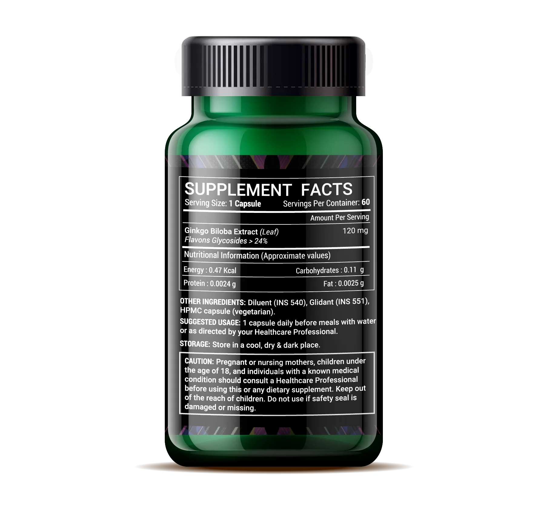 Ginkgo Biloba Leaf Extract Capsules Brain Memory Booster Supplement 24% Flavones Glycosides Premium Private Label GMP ISO