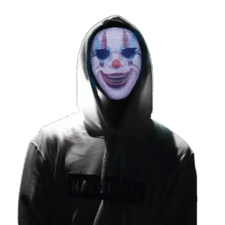 
 Новейшая программируемая сияющая маска с управлением через приложение, маска со светодиодным дисплеем, клоун, призрак, украшение для Хэллоуина, страшная маска для Хэллоуина  