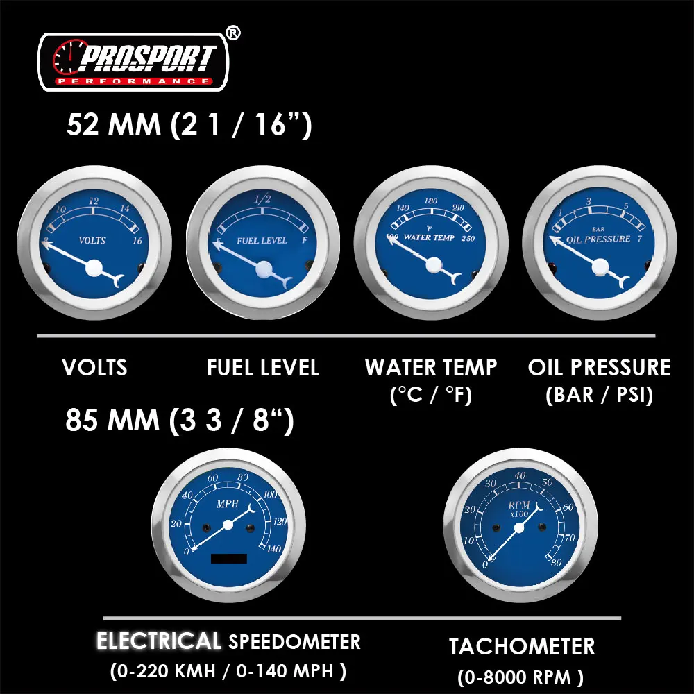 Набор игольчатых датчиков 85 мм 52 Классическая серия синий белый цвет 6 метров в комплекте электрический спидометр тахометр температура воды Вольт
