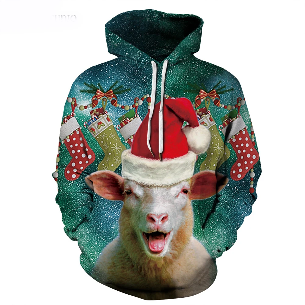 party clothing Christmas hat Sheep alpaca printing lover crewneck sweatshirt Christmas gifts winter wear custom hoodies