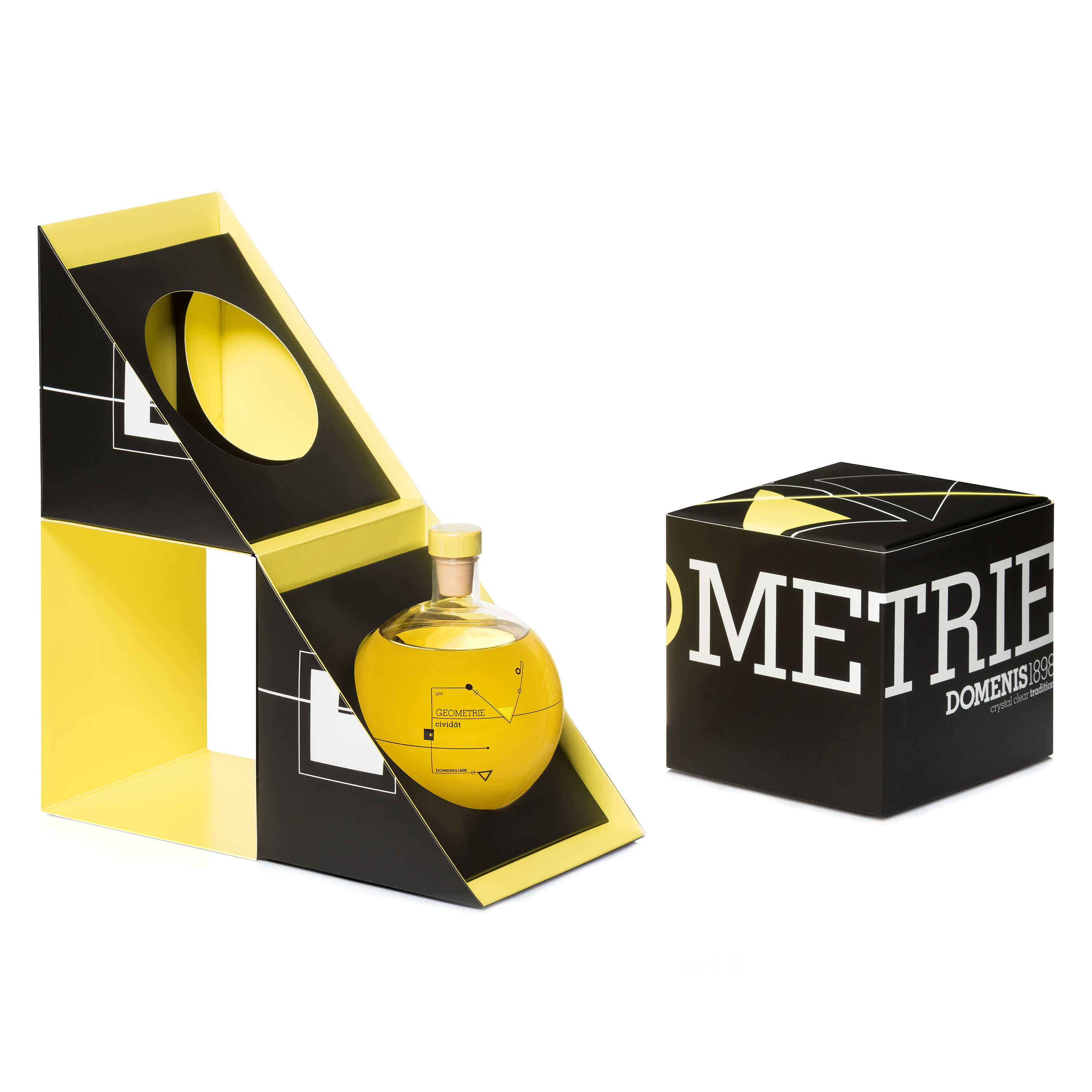 Best Italian GEOMETRIE Cividat gin in a 70 cl hand-blown and hand silk-screened spherical unique glass bottle