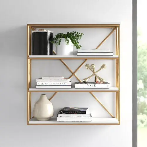 New Design Vertical Golden Wall Shelf 3 Tiers With Glass Shelf Iron Living Room Storage Home Decor At Wholesale Price From India