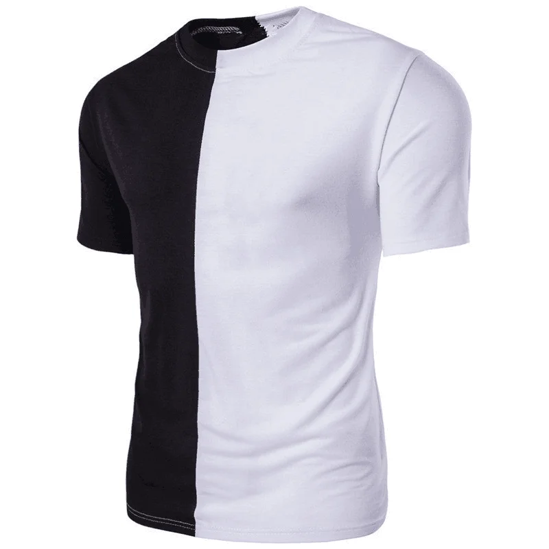 2021 new Custom Colors Men Split Two Tone Color Block Half Black Half White T Shirt With Custom Logo