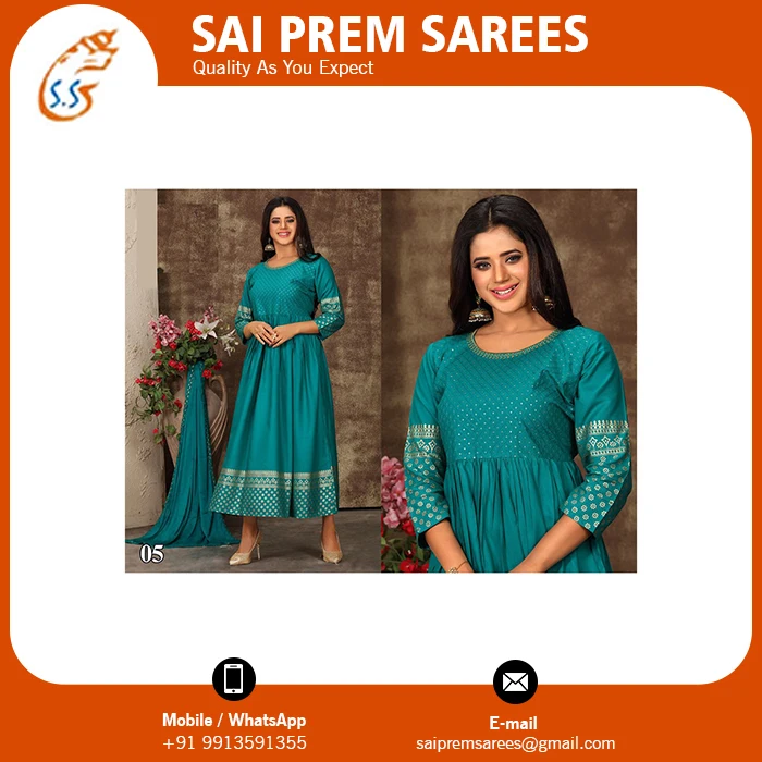 Новая дизайнерская коллекция длинного платья Reyon с последовательной работой и дупаттой по оптовой цене