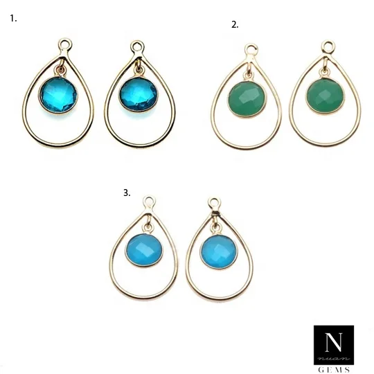 24k Gold Plated Single Bail Gemstone Bezel Charms Component Earrings Jewelry Making