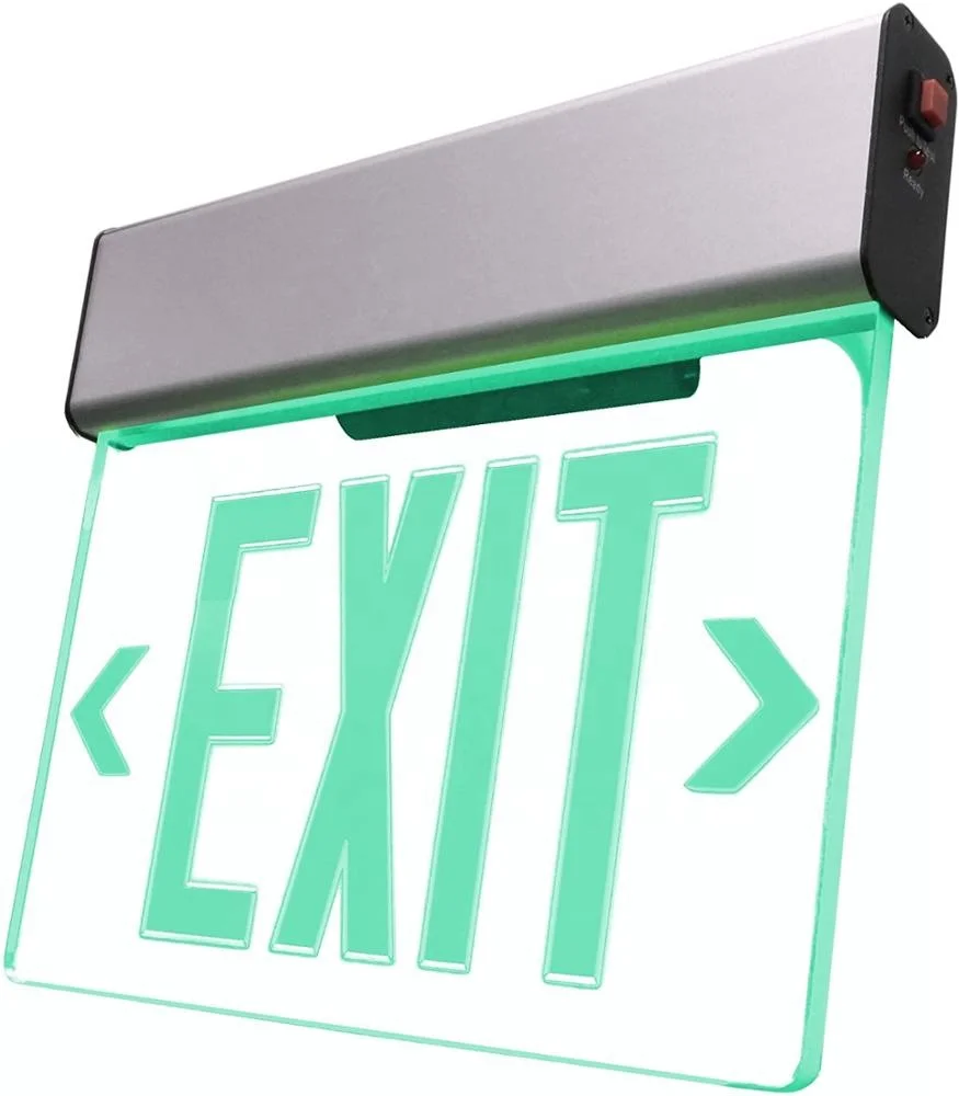 Edge Lit Brushed Aluminum Clear Emergency Exit Sign with backup rechargeable battery