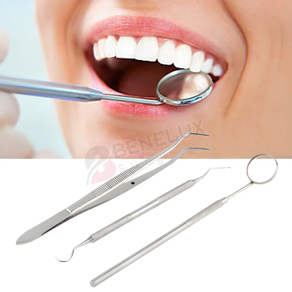 3pcs Dental Examination Kit Probe Set Hygiene Examination Cleaning Tools Oral Cleaning Dental Scaler