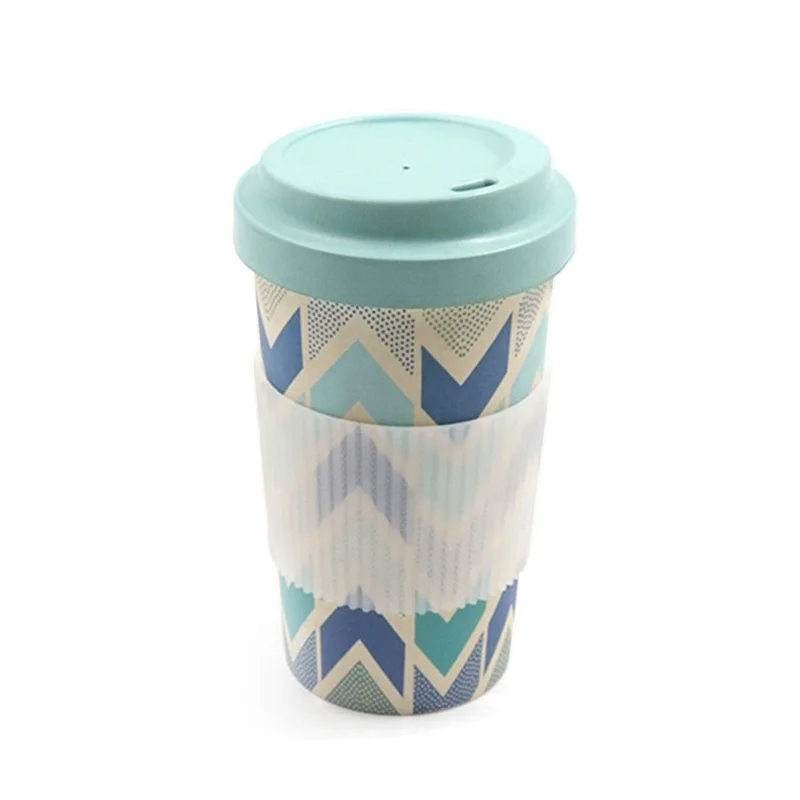 Promotional custom reusable eco friendly bamboo fiber plastic travel coffee cup with cover