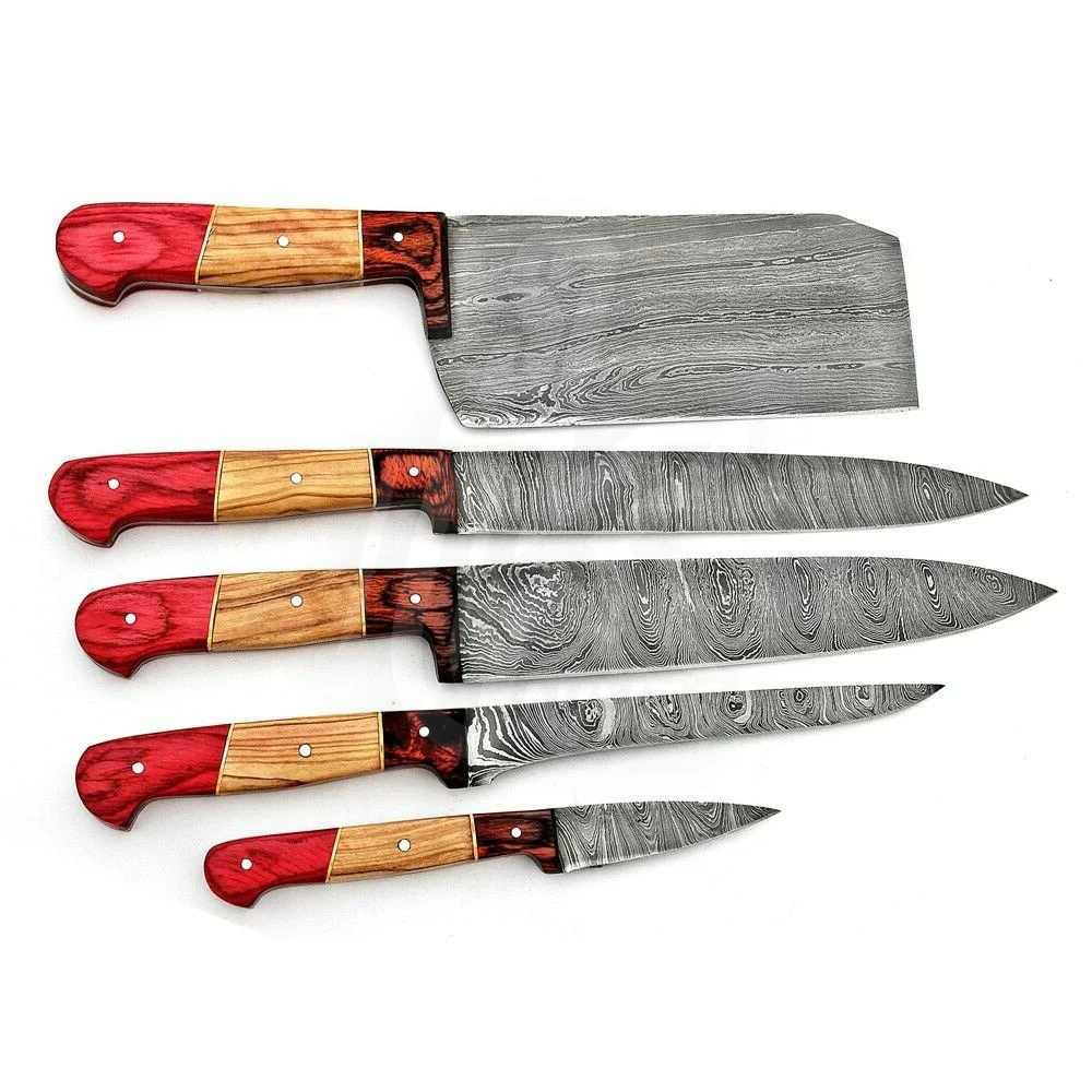 Handmade Damascus Steel Chef Knives Set For kitchen use hand forge knife with leather sheath fixed blade KK-10 Gift knife