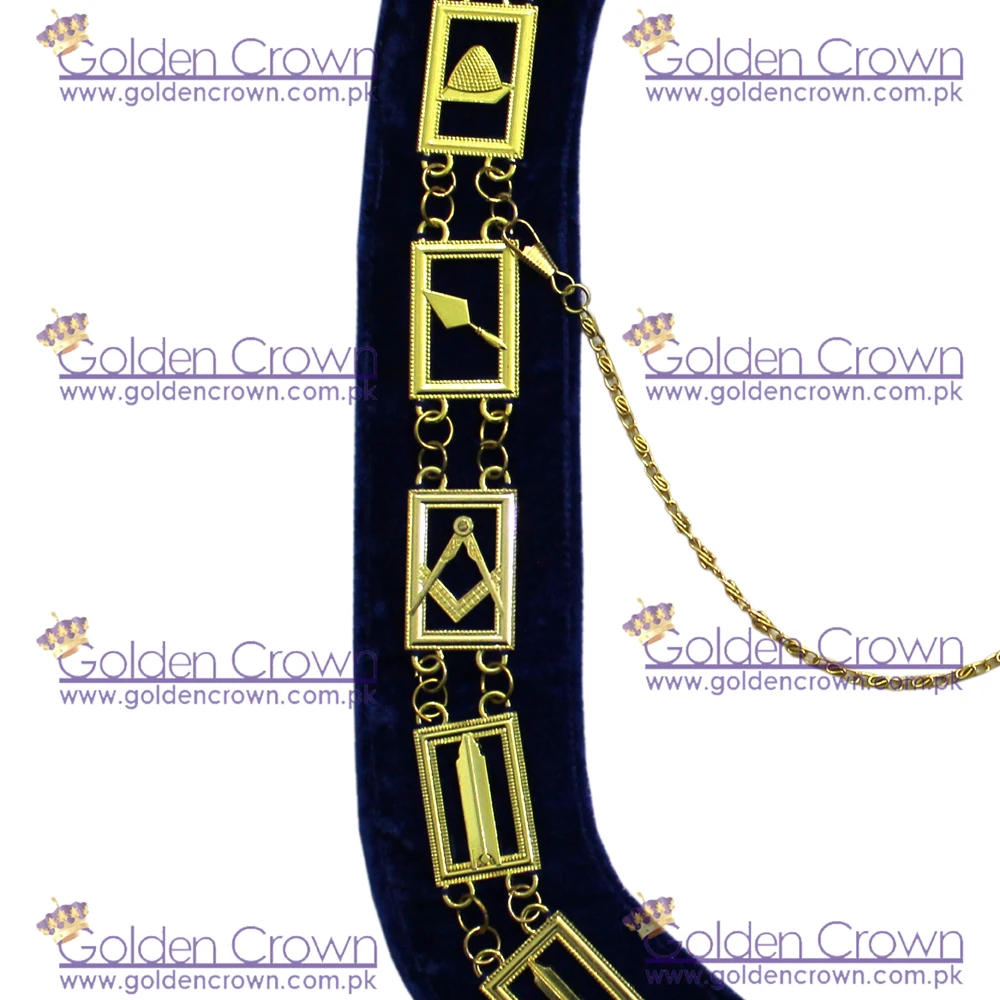 Wholesale Masonic Regalia Blue Lodge Chain Collar Golden Metal | Masonic blue lodge officer chain collar Supplier