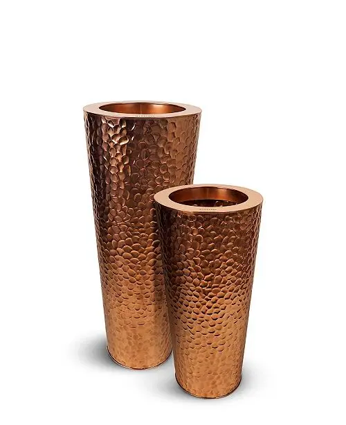 Copper Plated Hammered Stainless Steel Metal Conical Large Outdoor Catering Home Decorative Flower Pots Planters