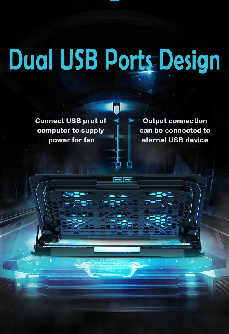 Gaming Laptop Cooler Adjustable with 6 Fans Notebook Stand Dual USB Ports Cooling Pad for Laptop