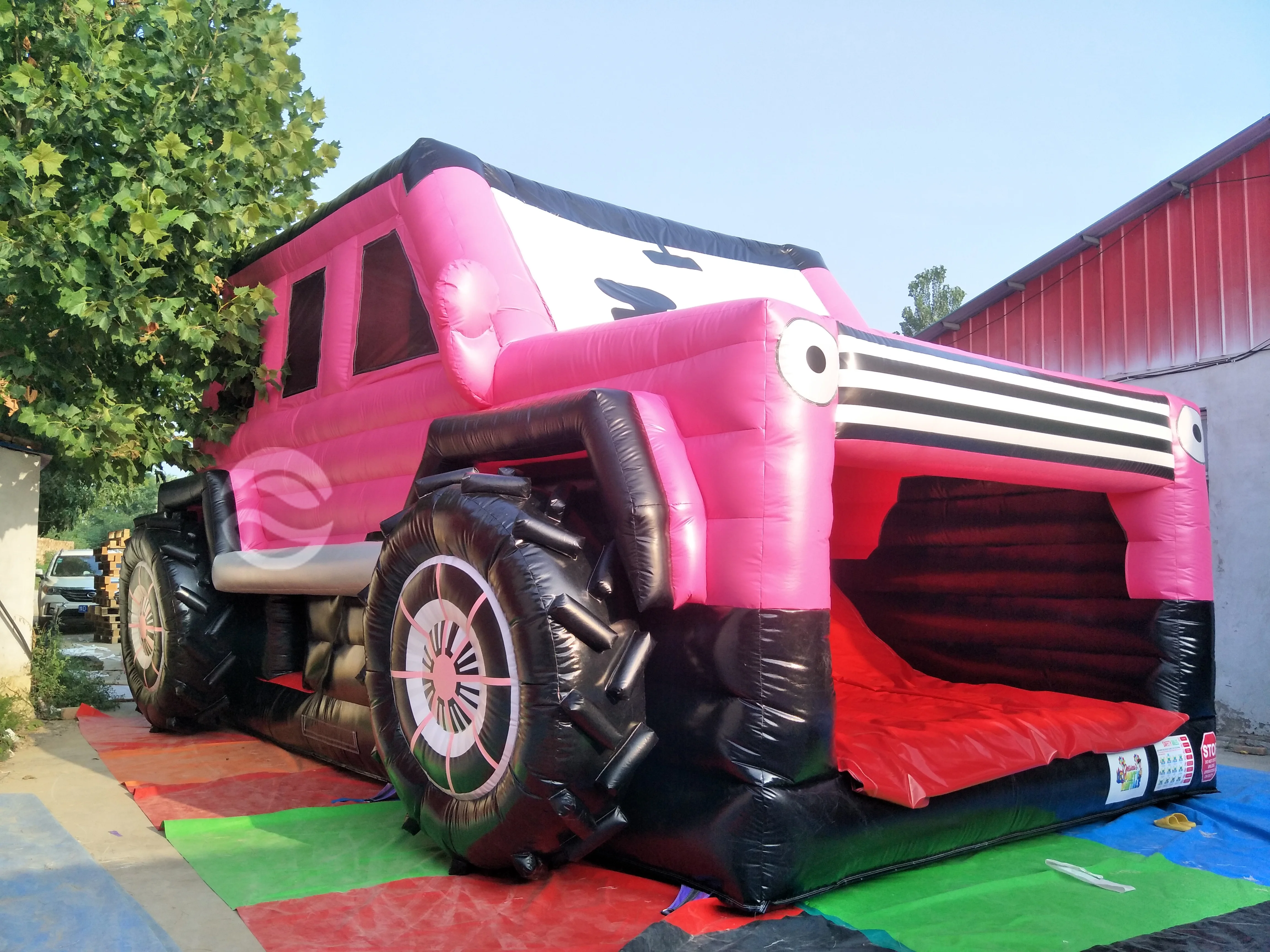Commercial Bounce House Pink Monster Truck Inflatable Car Bouncy Castle Combo