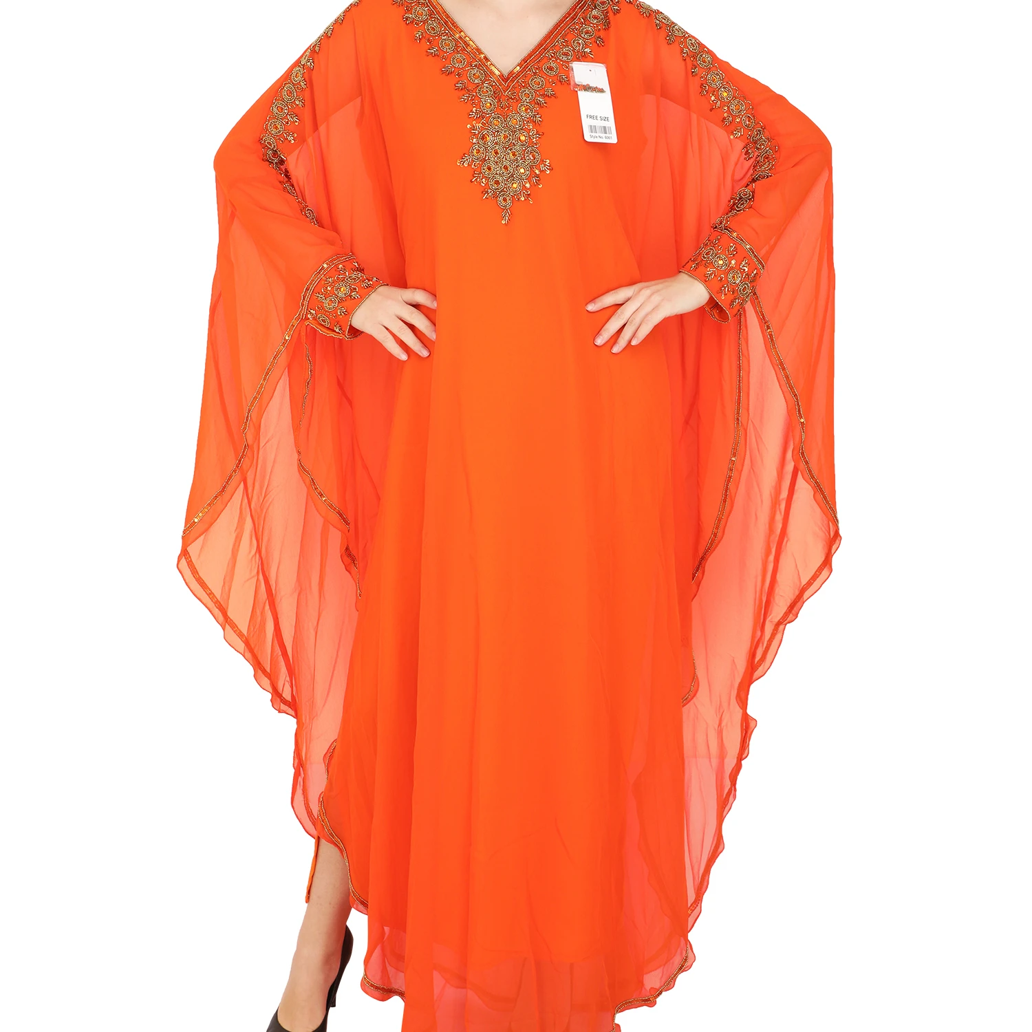 Dubai Moroccan Kaftan Caftan Maxi Dress Natural Style Hand Embroidery Arabian Butterfly Farasha Free Size Fit All Full Women