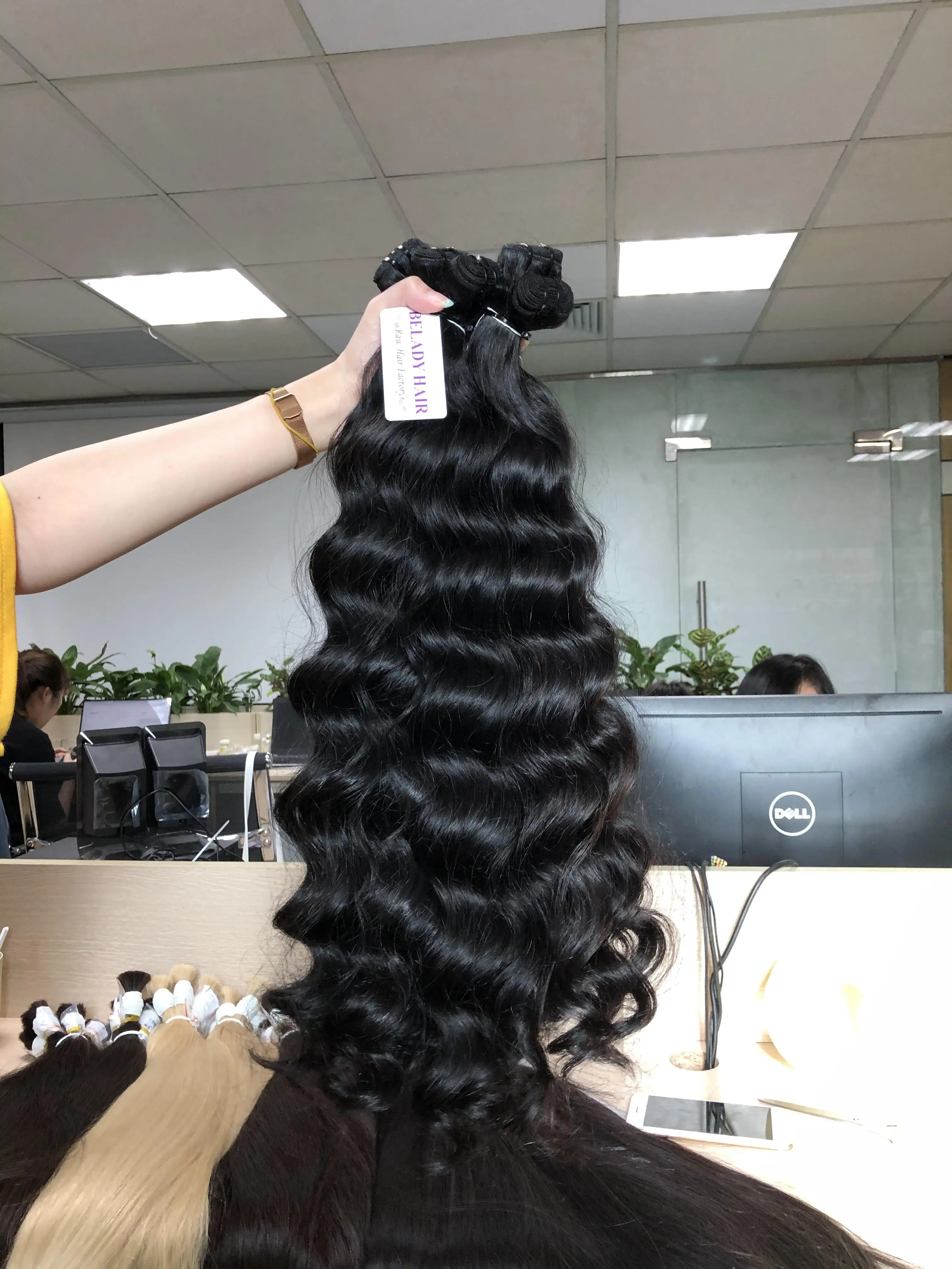 Cambodian human hair extension hair bouncy wave, unprocessed raw remy Cambodian wavy hair extensions