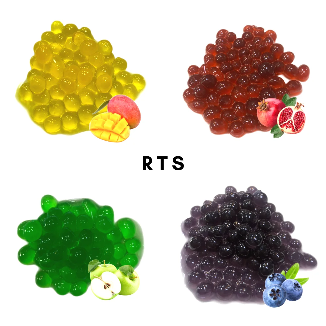 Ready To Ship LMC Taiwan Bubble Tea Supplier Peach Flavor Fruit Popping Boba Bubble Tea Counter Bar