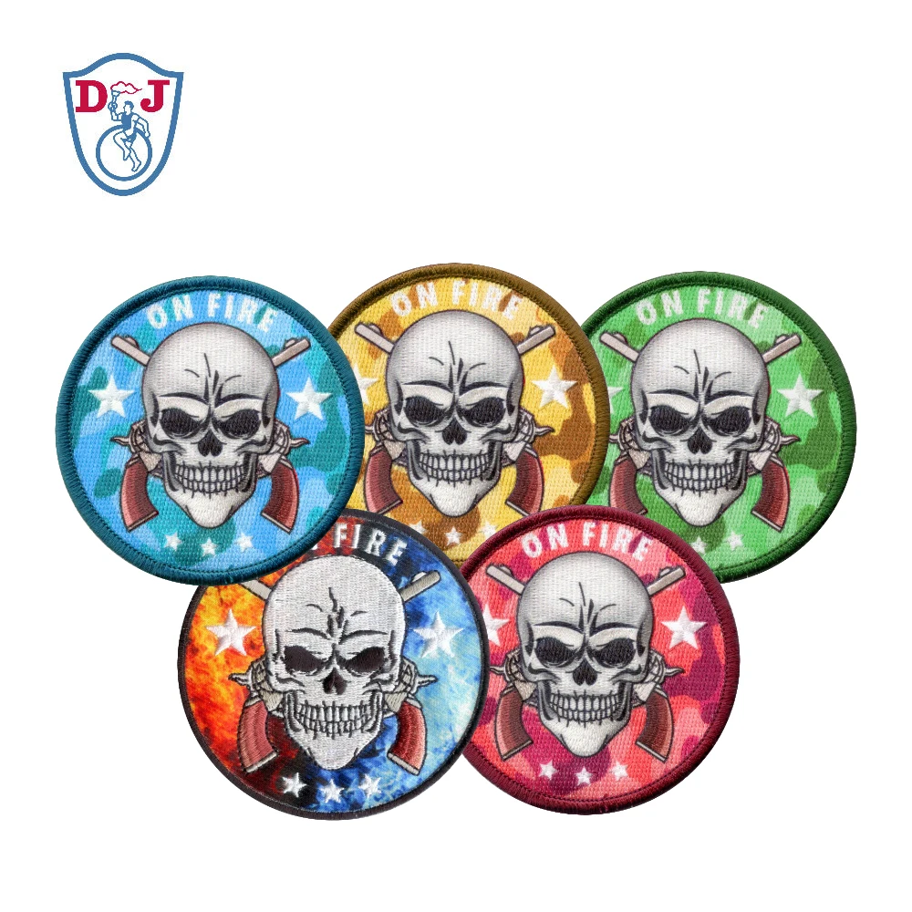 High Quality Skull Design Partial Sublimation Partial Embroidery Patch for Biker Jacket