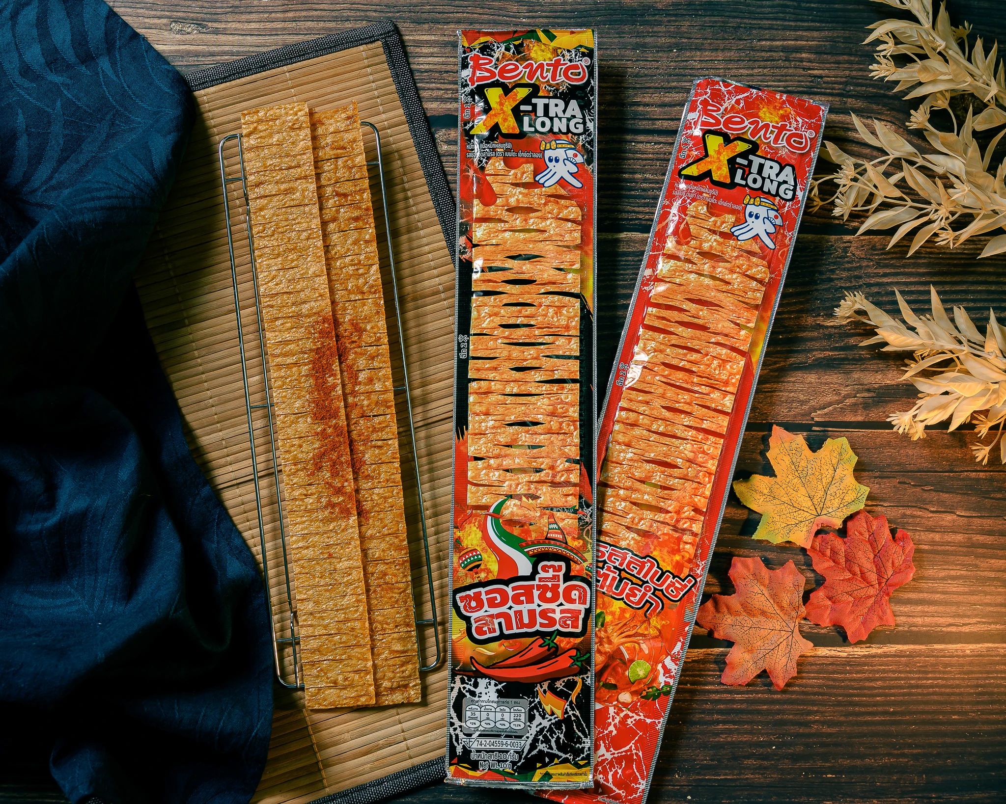 
Baked Snacks Style Squid Seafood Snack (Bento X-Tra Long) Spicy Tom Yum Flavour Export From Thailand 