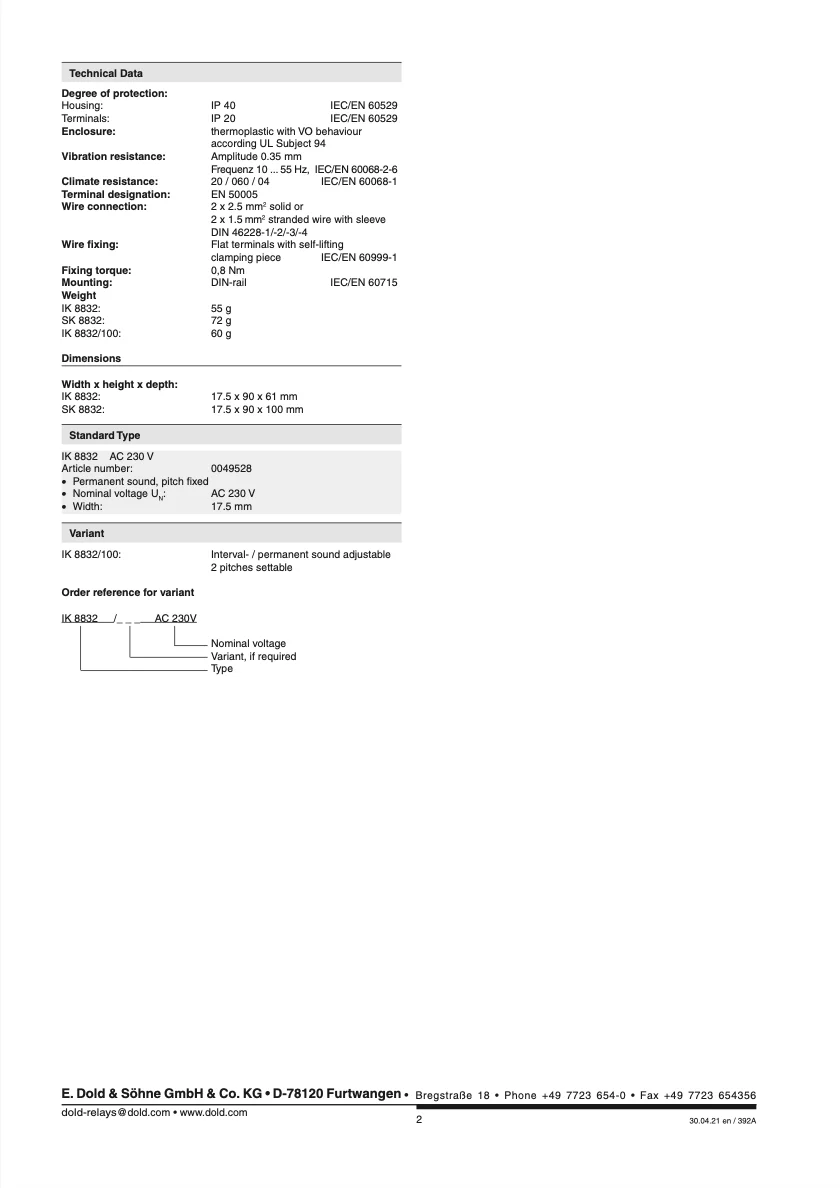 DOLD original and certified SK 8832 from Germany