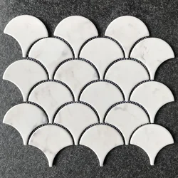 Fashion design white fan mosaic porcelain floor tiles looks like marble