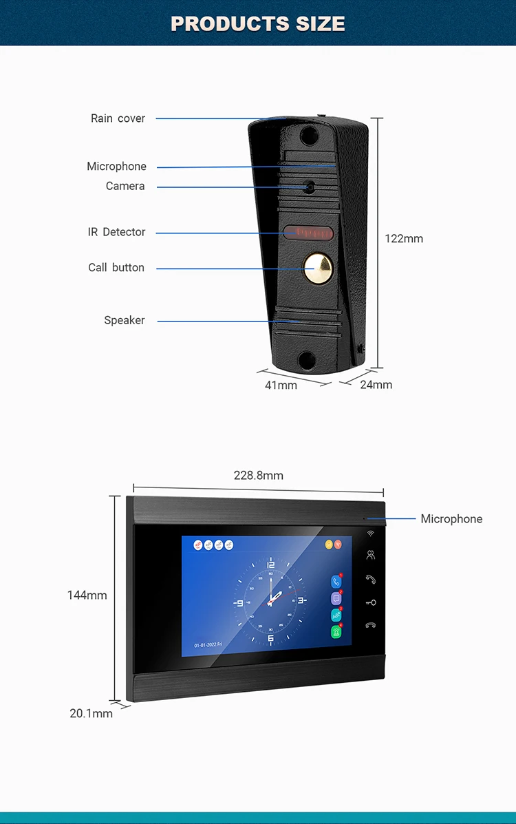 7 inch memory video door phone intercom system for home security remote control via app