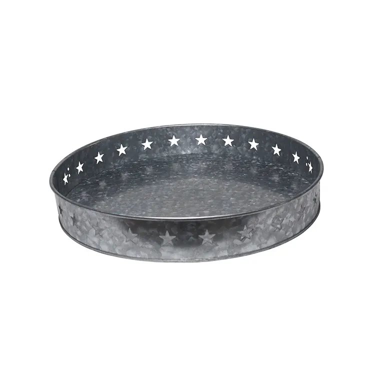 Round Galvanized Serving Tray Rustic Home Decorative Fruit Tray Handmade Vintage Galvanized Tray