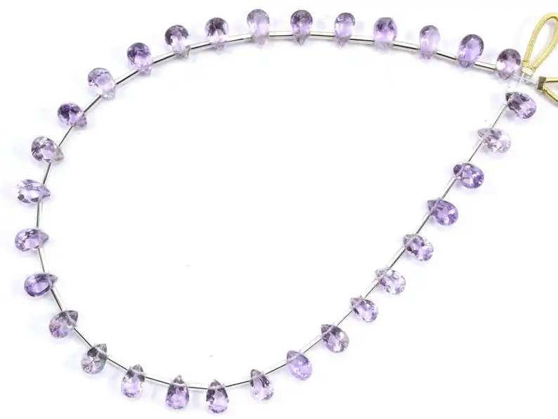 1 Strand Natural Pink Amethyst Gemstone 31 Pieces Faceted Pear Shape Cut Stone Beads  for DIY Jewelry Making