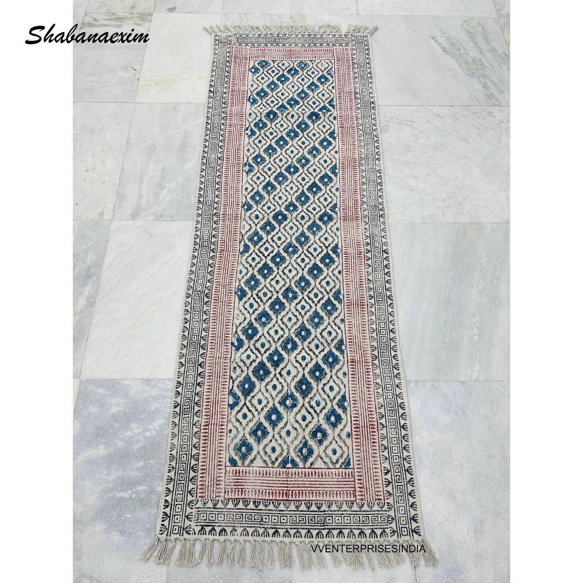 Rug Tufted Cotton Eco Friendly Designer Handmade Printed Cotton Carpets with Fringe Runner Rugs